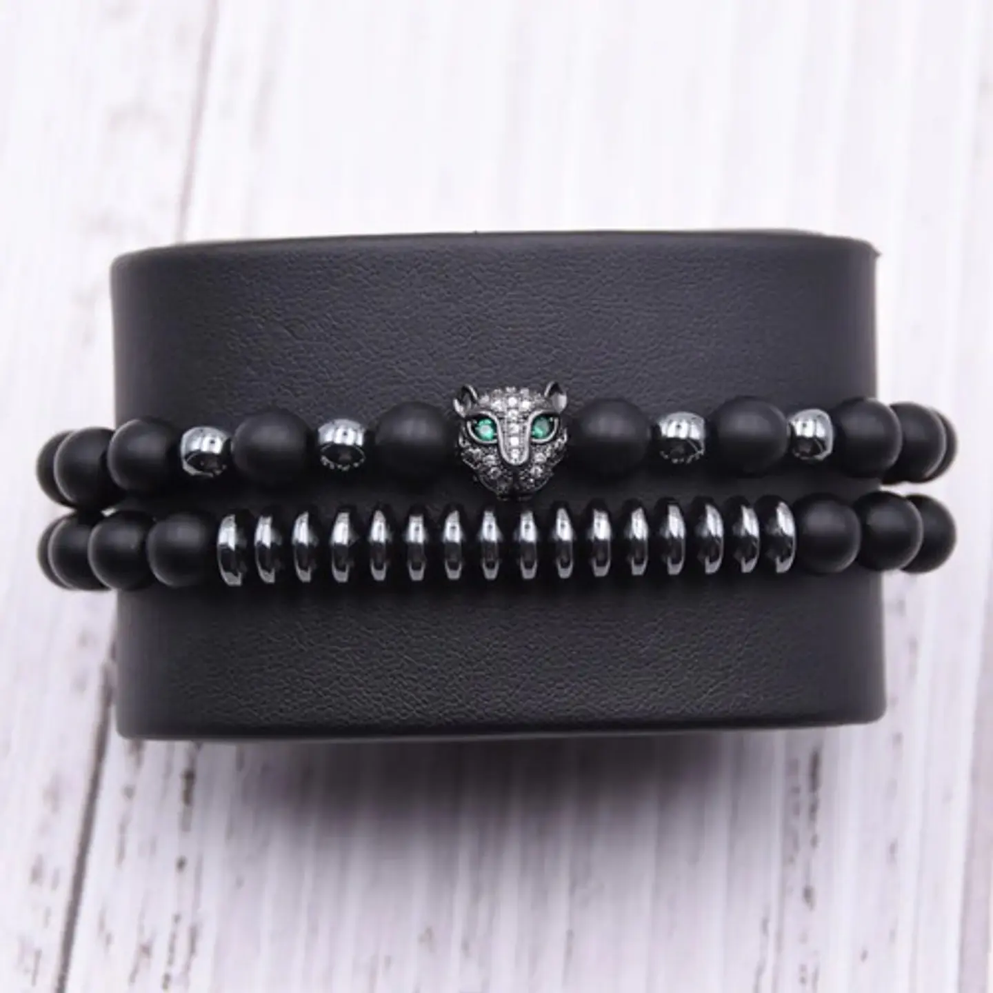 Pulsera Brazalete Manilla Leopardo Piedras Naturales Hombre 2