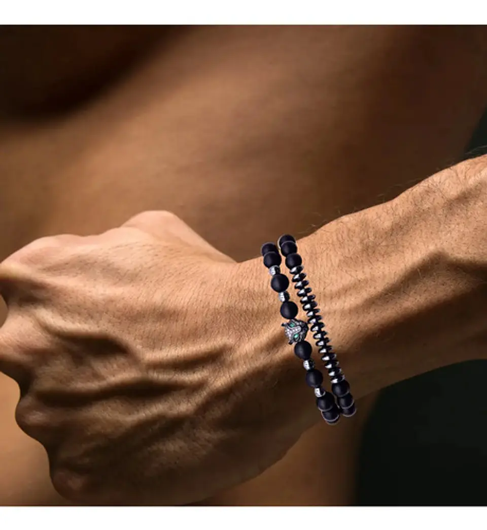 Pulsera Brazalete Manilla Leopardo Piedras Naturales Hombre 3