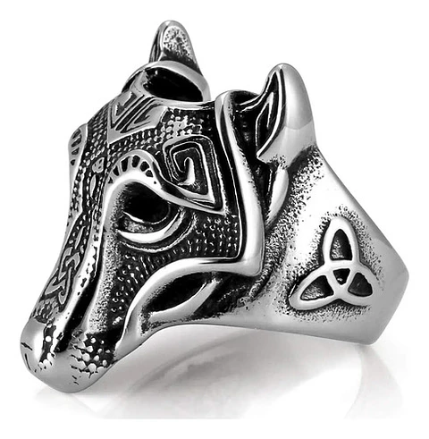 Anillo Lobo Nórdico Thor Vikingo Acero Inoxidable 316 Hombre