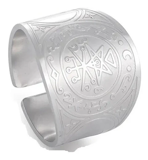 Anillo Acero Color Oro Solomon Cabala Talismán Hombre Mujer