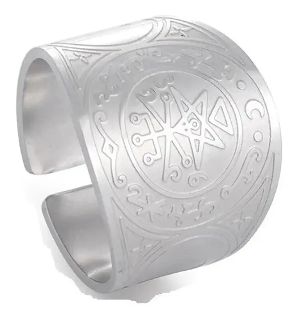 Anillo Acero Color Oro Solomon Cabala Talismán Hombre Mujer 1