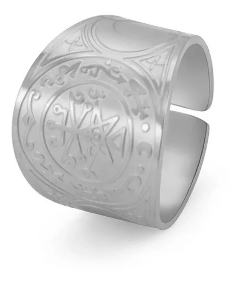 Anillo Acero Color Oro Solomon Cabala Talismán Hombre Mujer