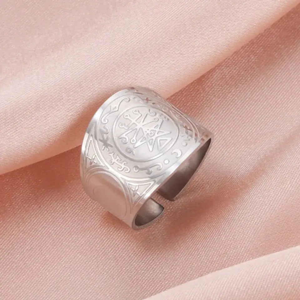 Anillo Acero Color Oro Solomon Cabala Talismán Hombre Mujer 6
