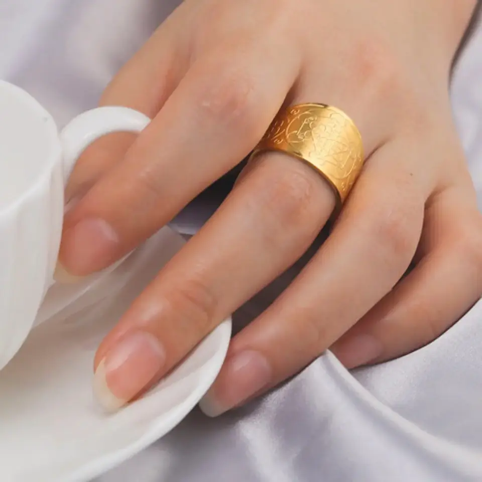 Anillo Acero Color Oro Solomon Cabala Talismán Hombre Mujer 10