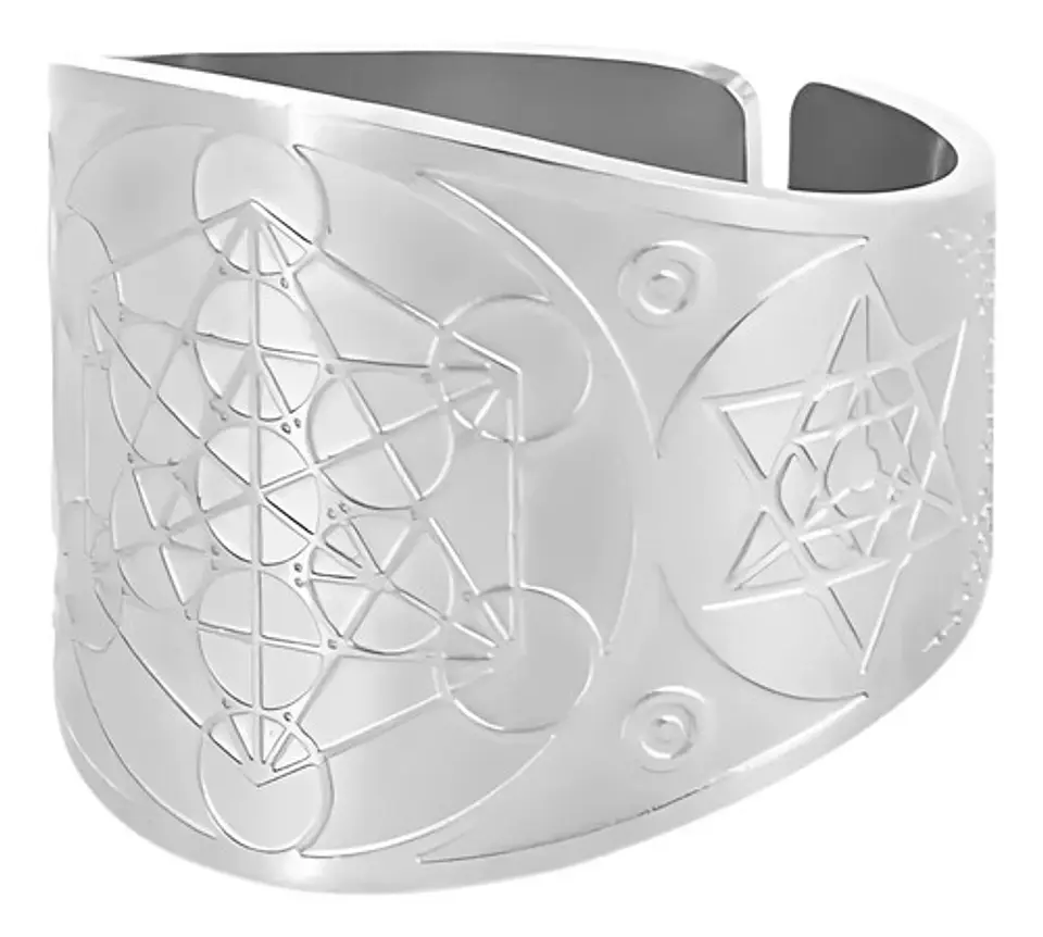 Anillo De Acero Color Oro Metatron Amuleto Para Hombre Mujer 2