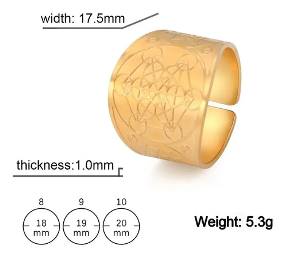 Anillo De Acero Color Oro Metatron Amuleto Para Hombre Mujer 8
