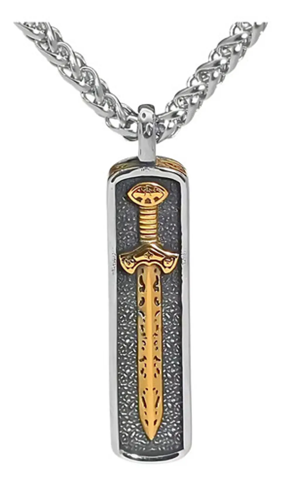 Collar Dije Vikingo Espada Nordica Acero De Color Oro Hombre Plateado 1