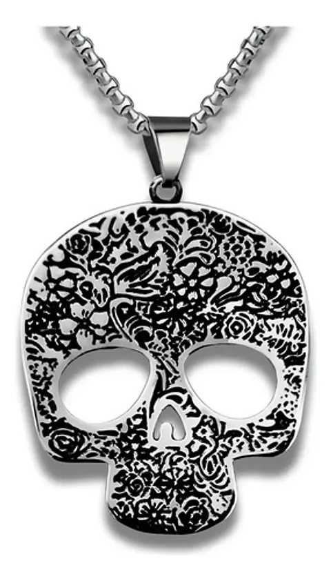 Collar Craneo Calavera Color Plata Acero Inoxidable Mujer