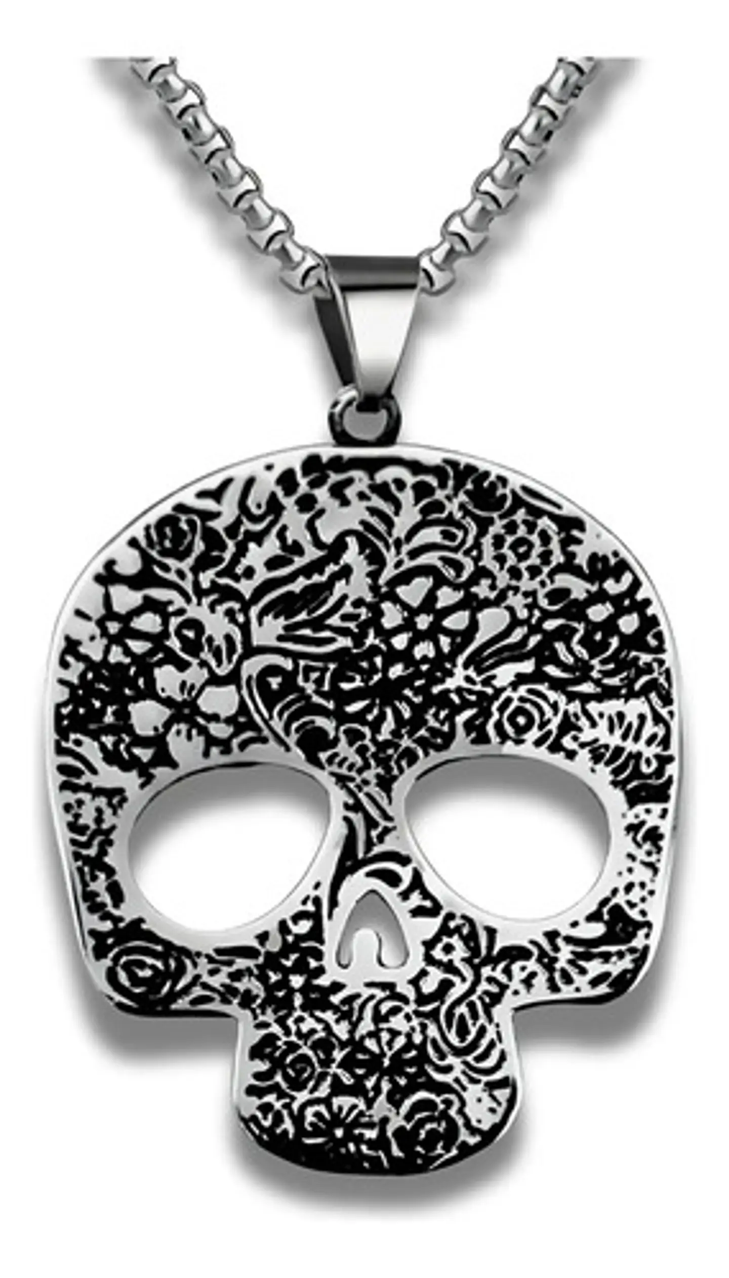Collar Craneo Calavera Color Plata Acero Inoxidable Mujer 1