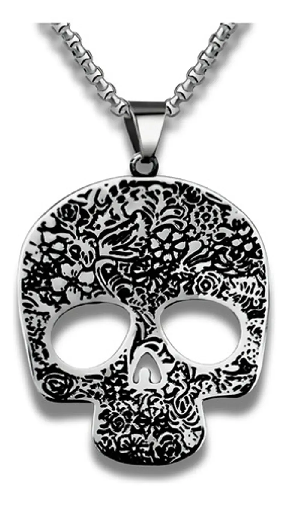 Collar Craneo Calavera Color Plata Acero Inoxidable Mujer 1
