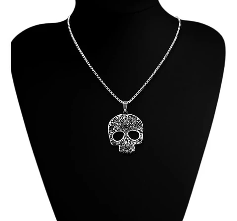 Collar Craneo Calavera Color Plata Acero Inoxidable Mujer