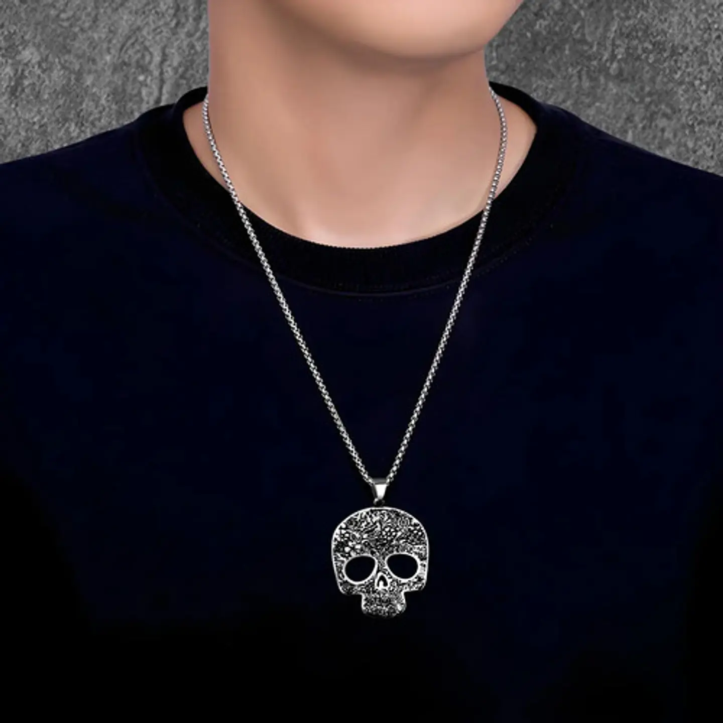 Collar Craneo Calavera Color Plata Acero Inoxidable Mujer 4
