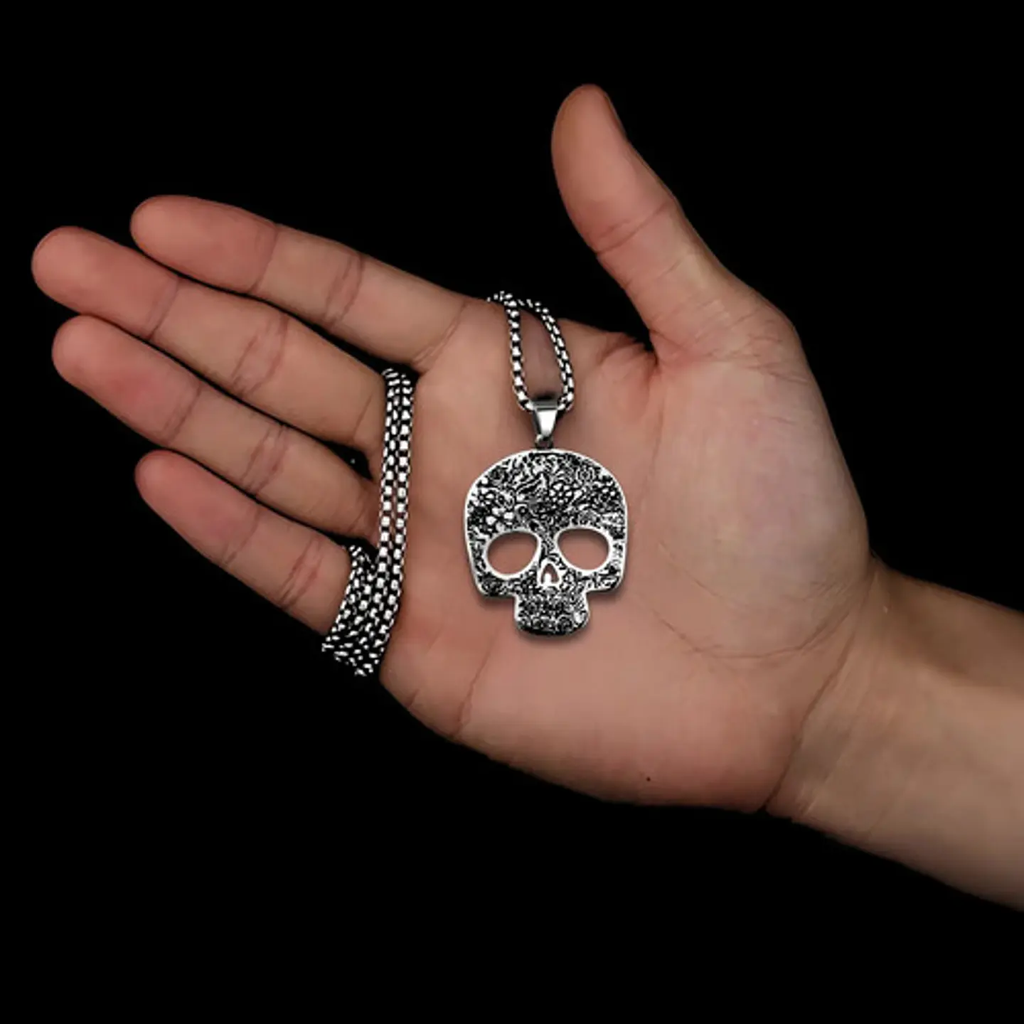 Collar Craneo Calavera Color Plata Acero Inoxidable Mujer 5