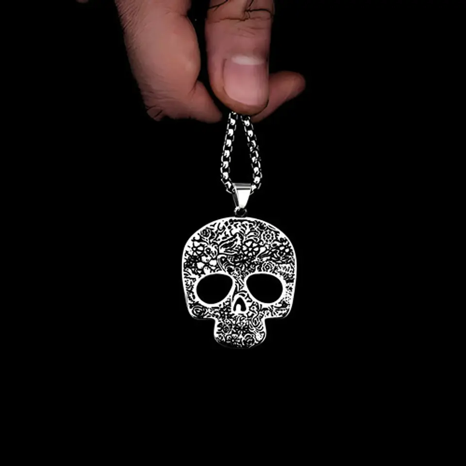 Collar Craneo Calavera Color Plata Acero Inoxidable Mujer 6