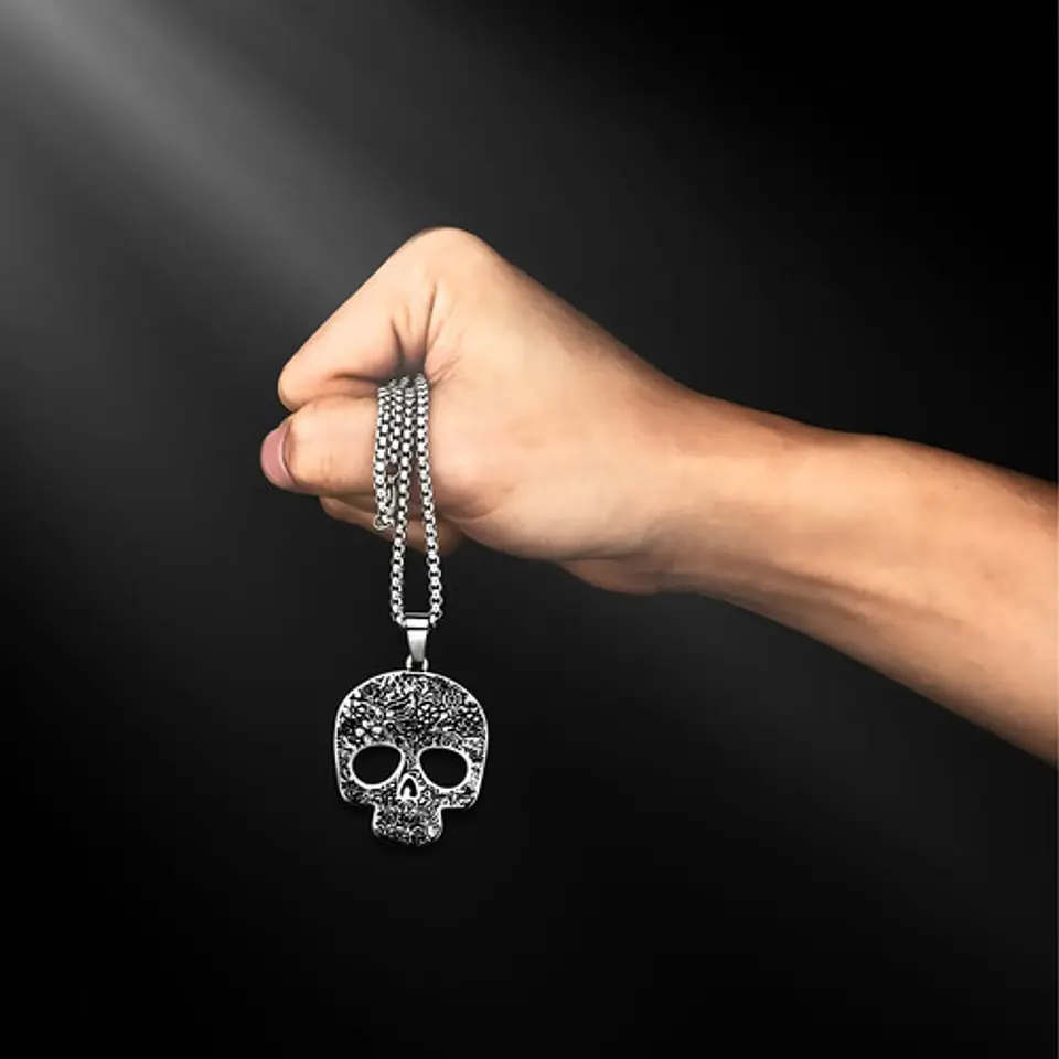 Collar Craneo Calavera Color Plata Acero Inoxidable Mujer 7