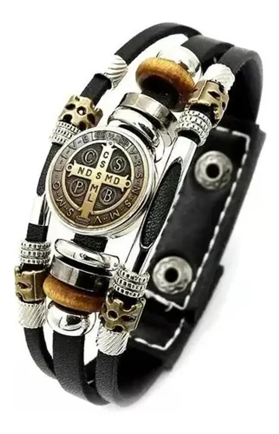 Pulsera  Cuero Medalla San Benito  Hombre Y Mujer 2 Unidades 1