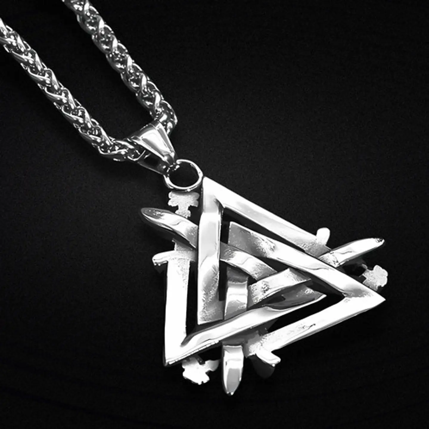 Collar Dije Vikingo Espada Valknut Acero Color Plata Hombre 5