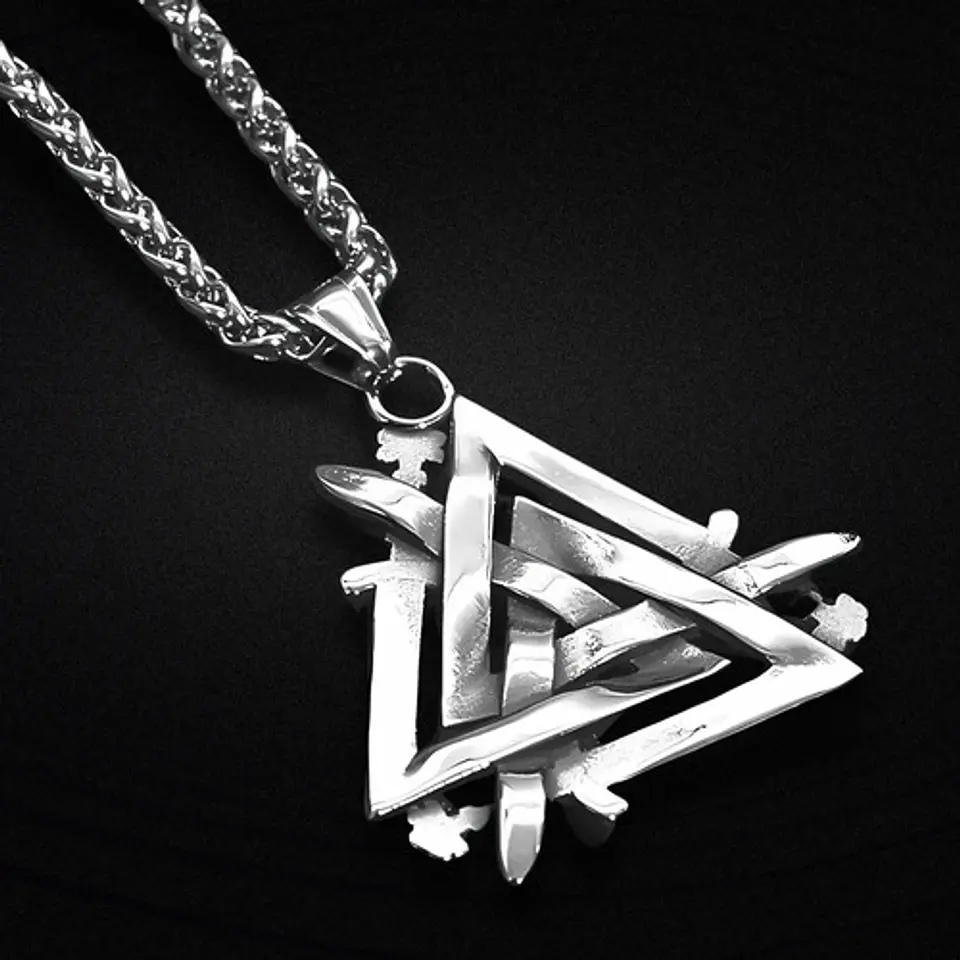 Collar Dije Vikingo Espada Valknut Acero Color Plata Hombre 5