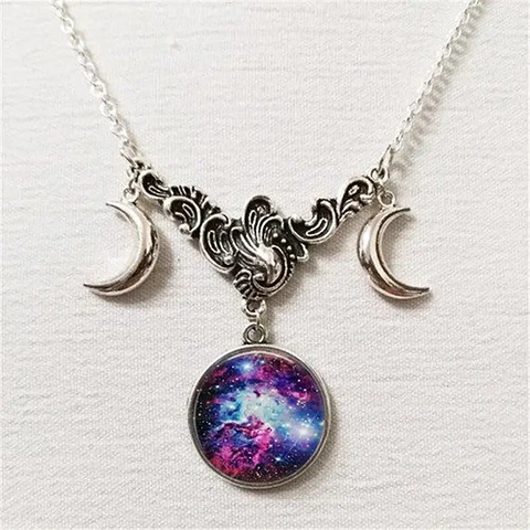 Collar Colgante Luna Galaxias Constelación Color Plata Mujer