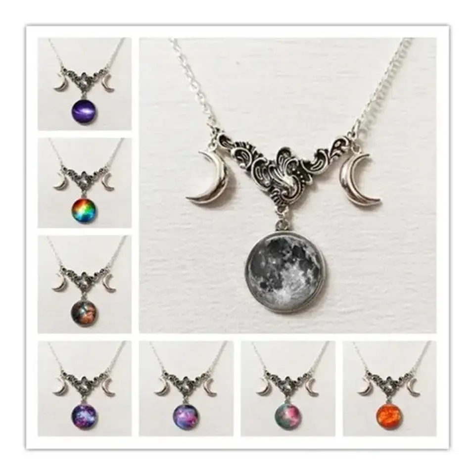 Collar Colgante Luna Galaxias Constelación Color Plata Mujer 3