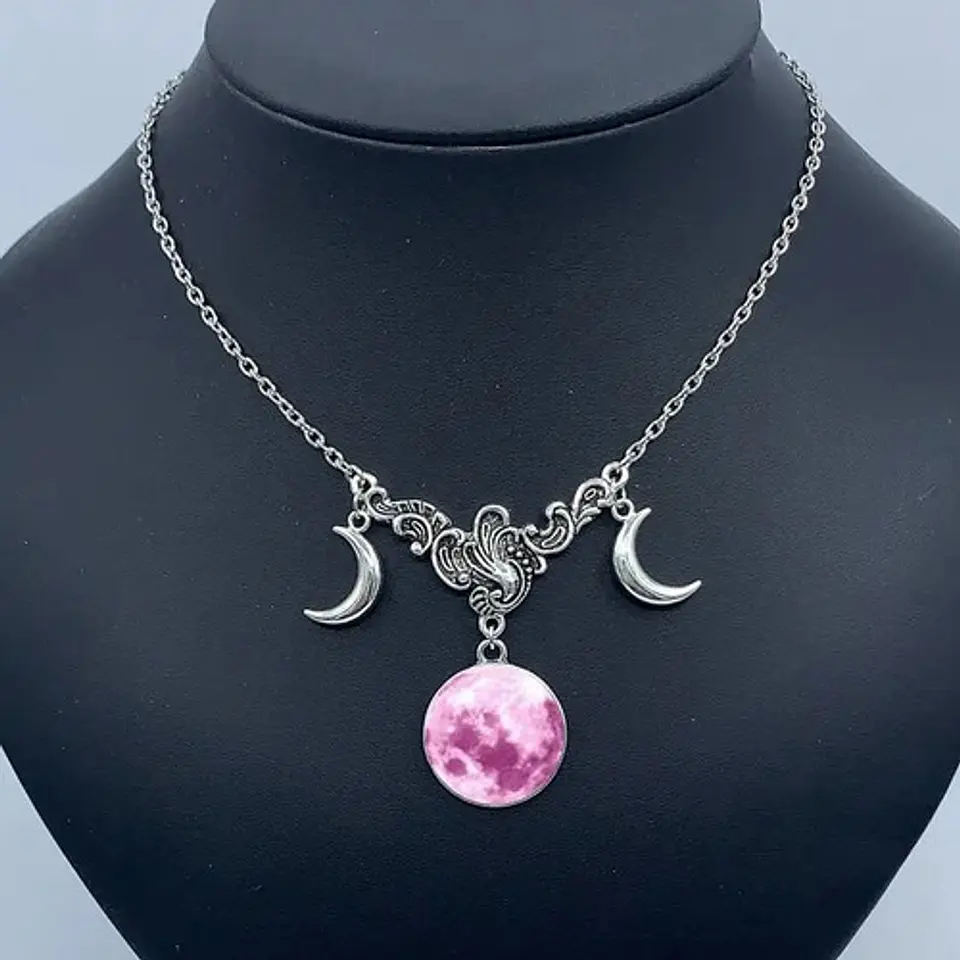 Collar Colgante Luna Galaxias Constelación Color Plata Mujer 10