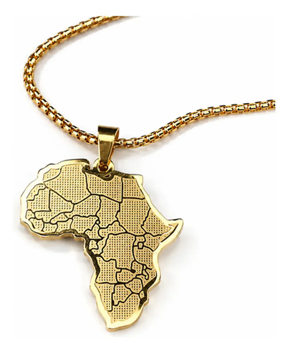 Collar Con Dije Acero Color Oro África Países Hombre Y Mujer 1