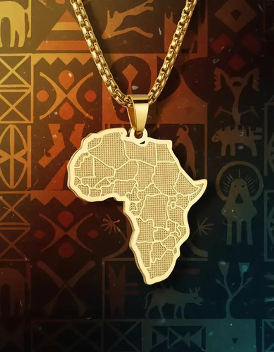 Collar Con Dije Acero Color Oro África Países Hombre Y Mujer 4