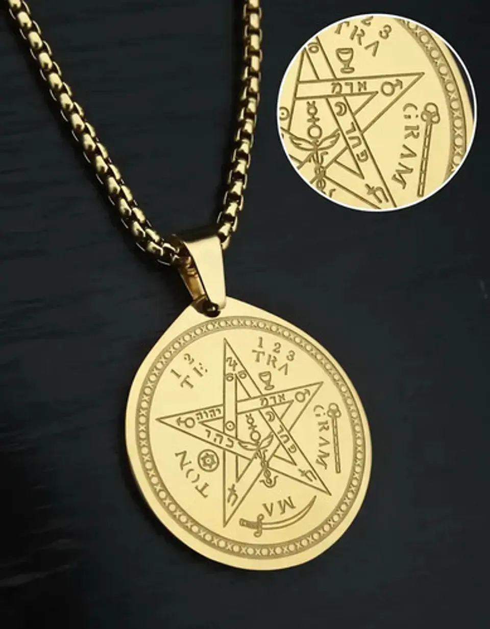 Collar De Acero Para Hombre Mujer Dije Amuleto Tetragrámaton 7