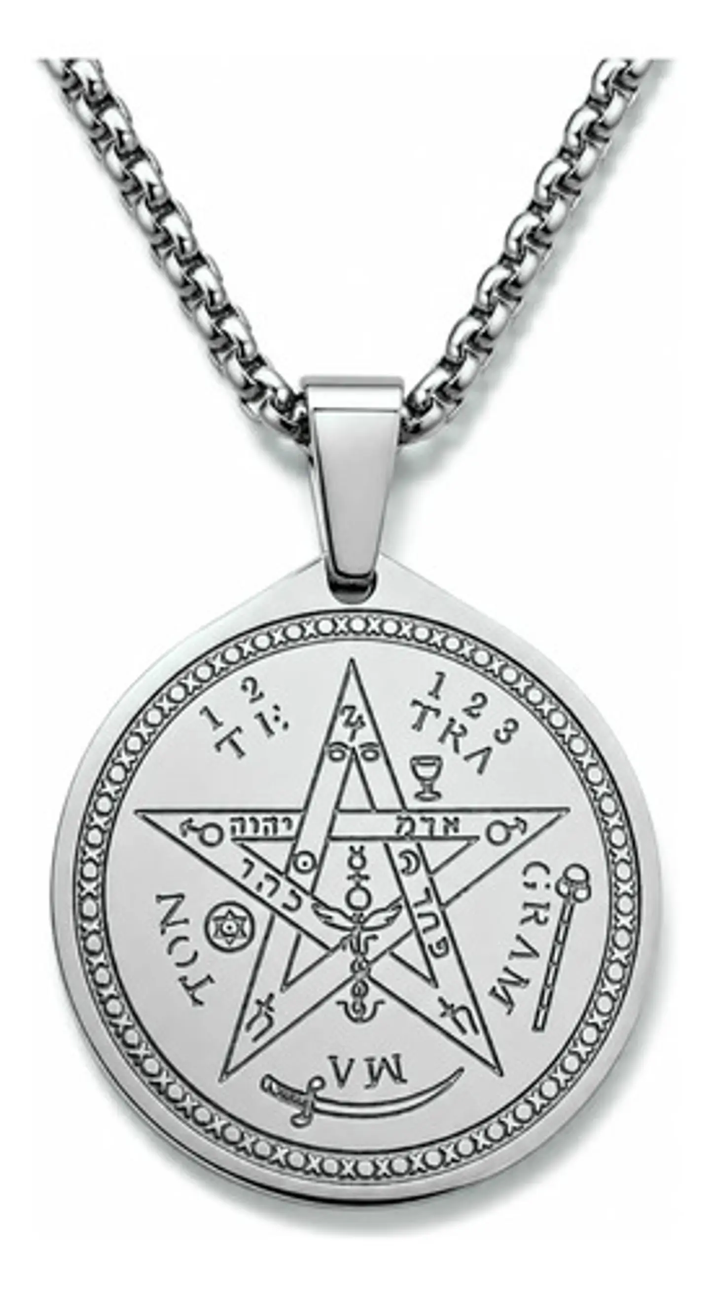 Collar De Acero Para Hombre Mujer Dije Amuleto Tetragrámaton 10