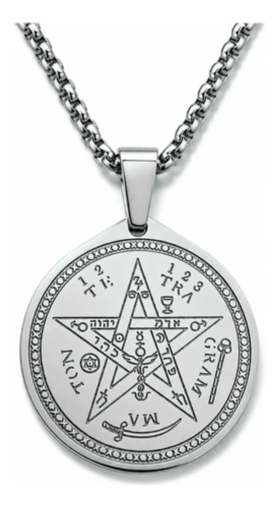 Collar De Acero Para Hombre Mujer Dije Amuleto Tetragrámaton 10