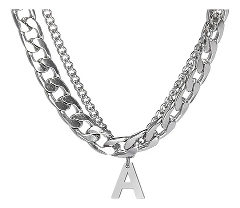 Collar Para Hombre Mujer Con Dije Letras Iniciales De Acero