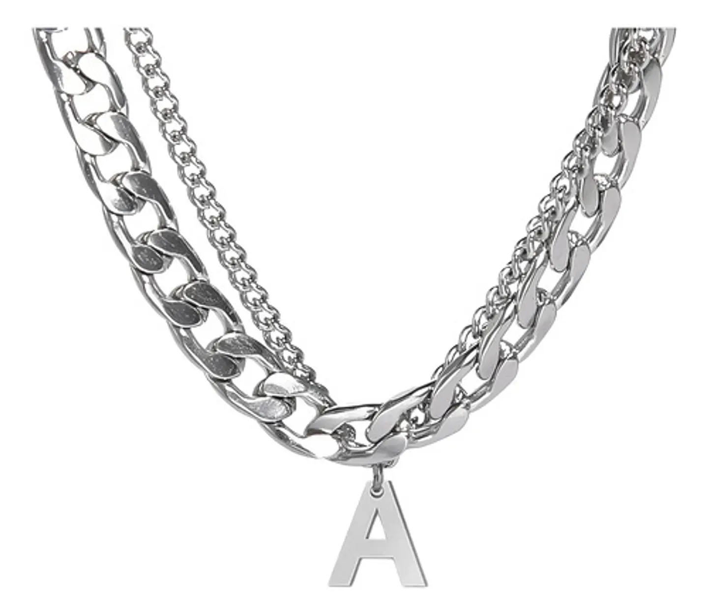 Collar Para Hombre Mujer Con Dije Letras Iniciales De Acero 1