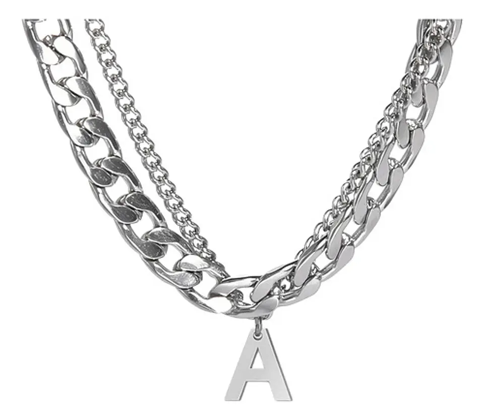 Collar Para Hombre Mujer Con Dije Letras Iniciales De Acero 1