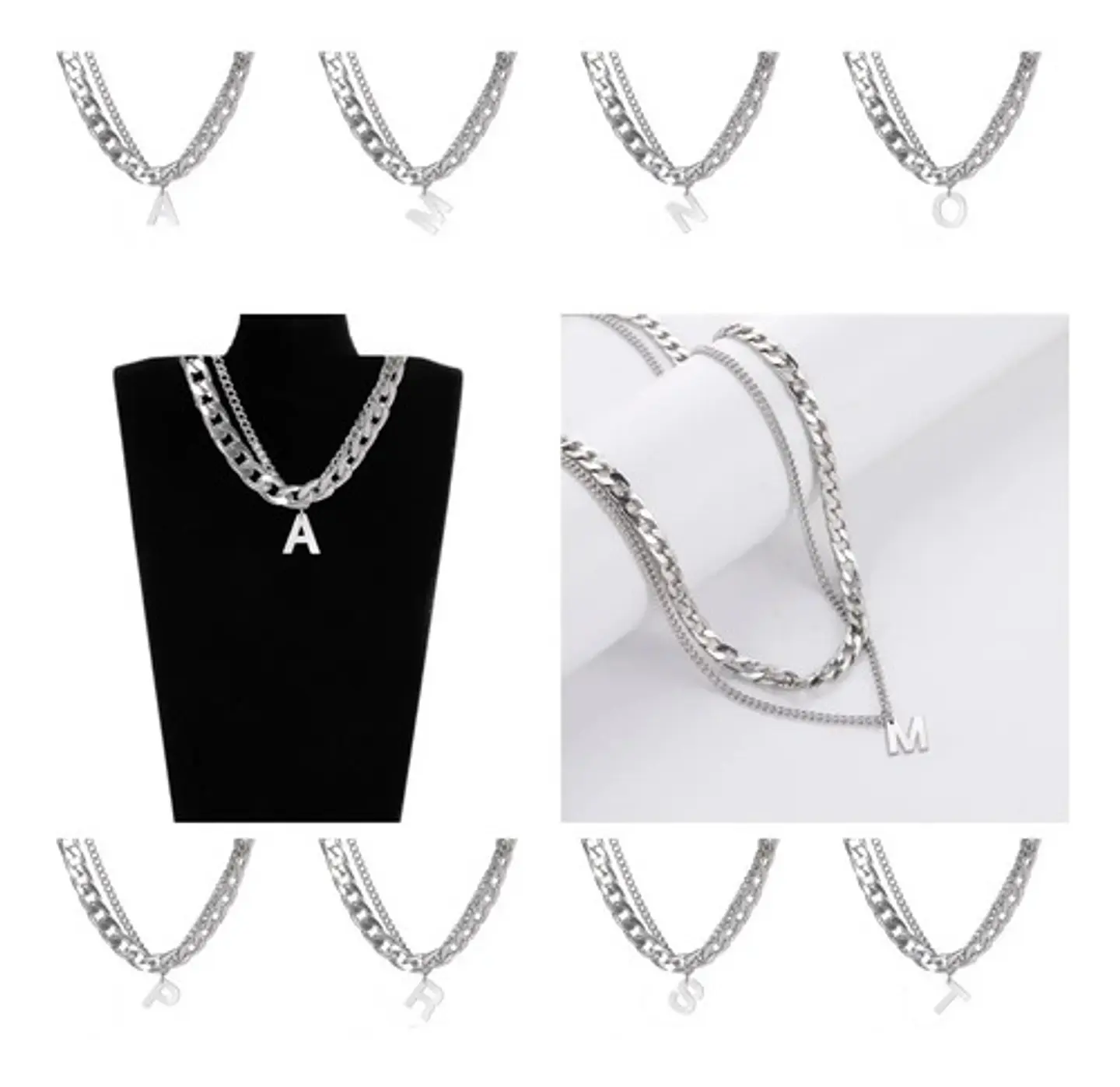 Collar Para Hombre Mujer Con Dije Letras Iniciales De Acero 5