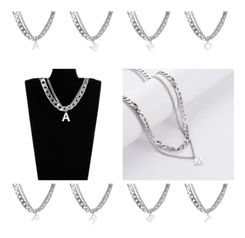 Collar Para Hombre Mujer Con Dije Letras Iniciales De Acero 5