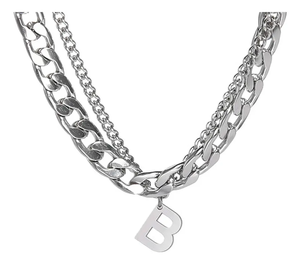 Collar Para Hombre Mujer Con Dije Letras Iniciales De Acero 6