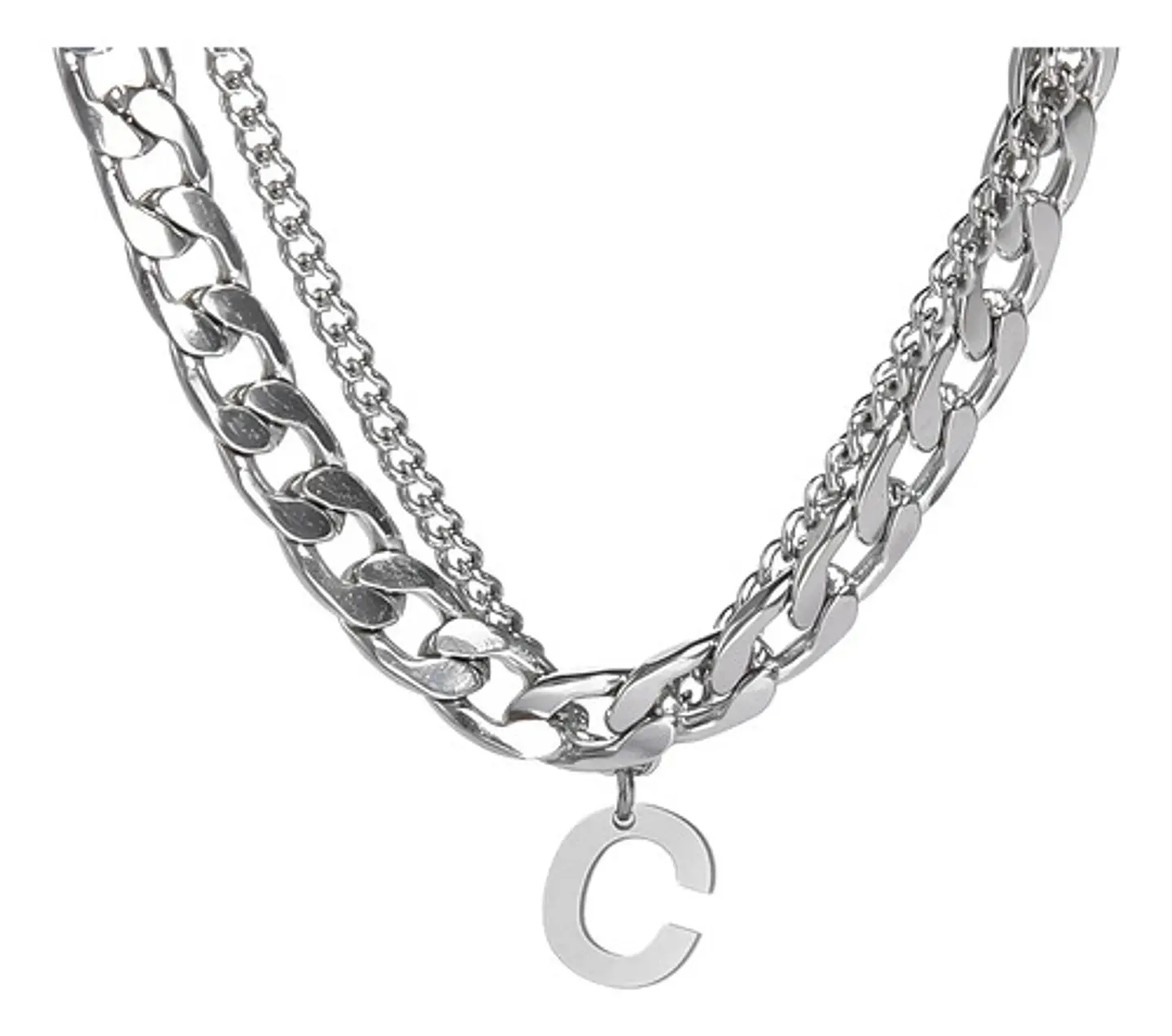 Collar Para Hombre Mujer Con Dije Letras Iniciales De Acero 9