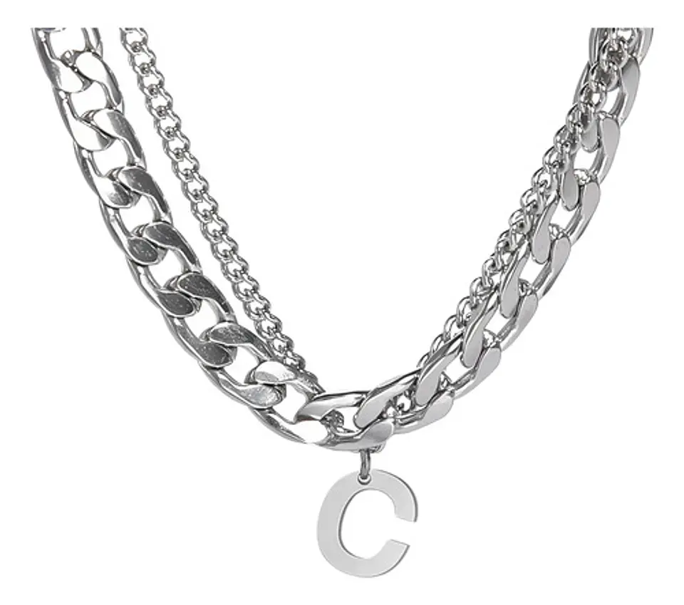 Collar Para Hombre Mujer Con Dije Letras Iniciales De Acero 9