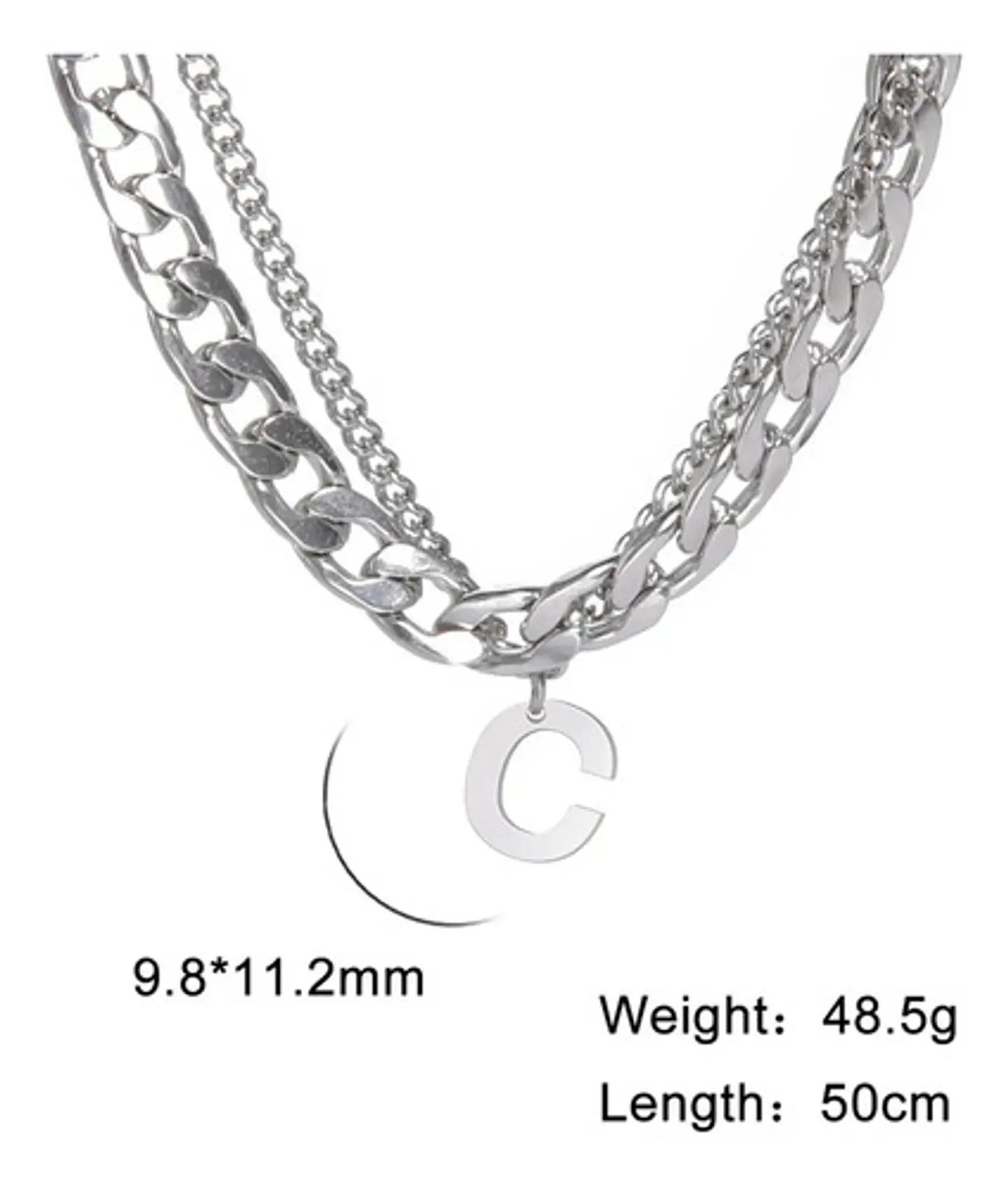 Collar Para Hombre Mujer Con Dije Letras Iniciales De Acero 10
