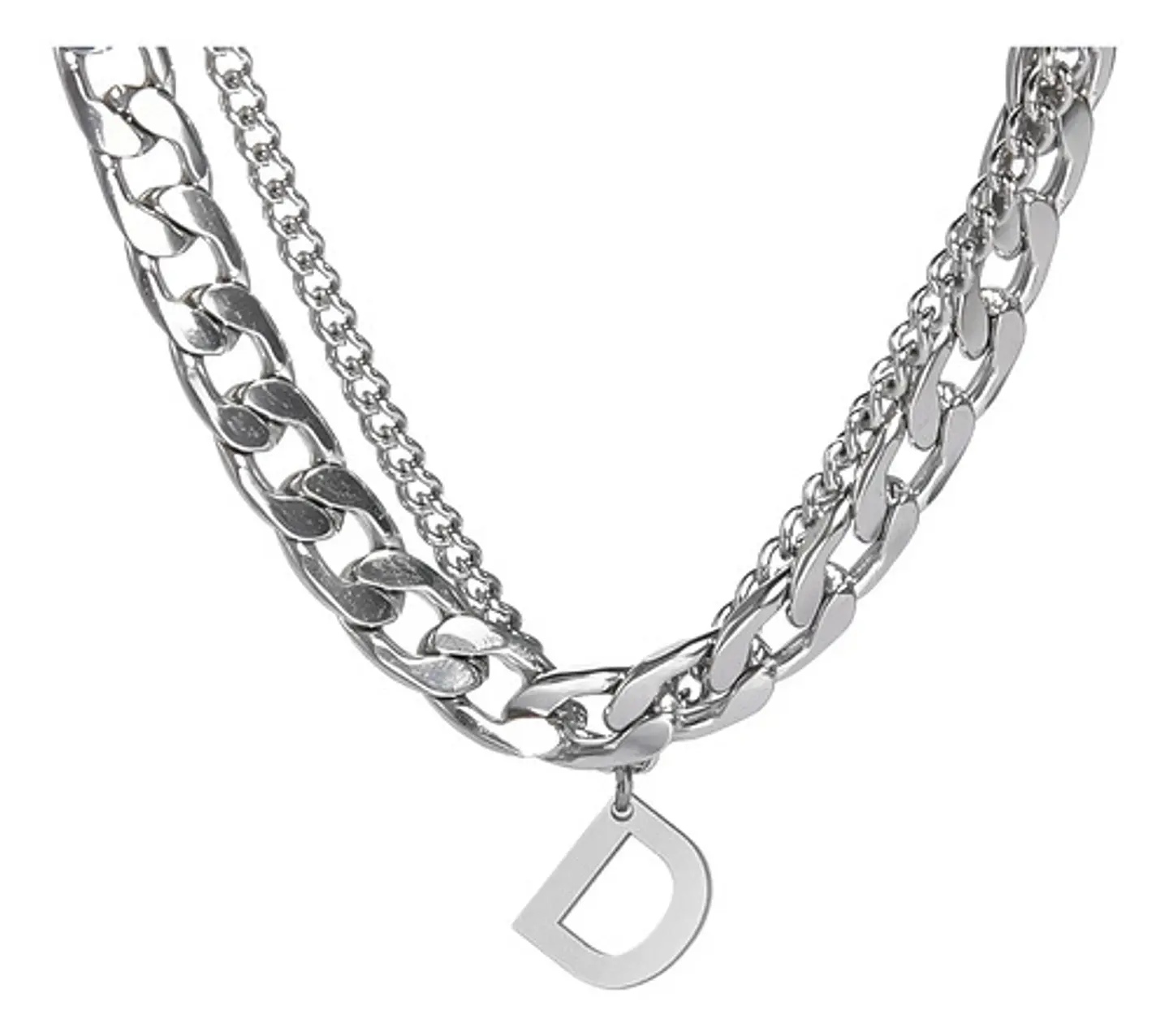 Collar Para Hombre Mujer Con Dije Letras Iniciales De Acero 14
