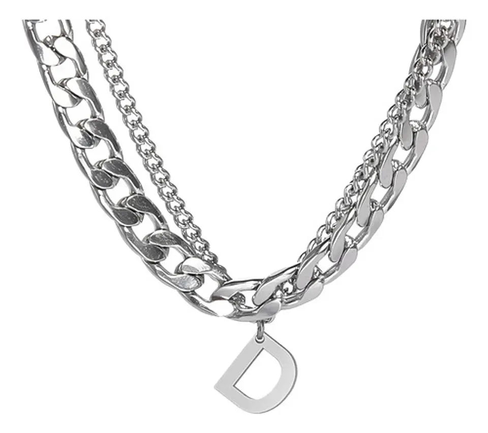 Collar Para Hombre Mujer Con Dije Letras Iniciales De Acero 14