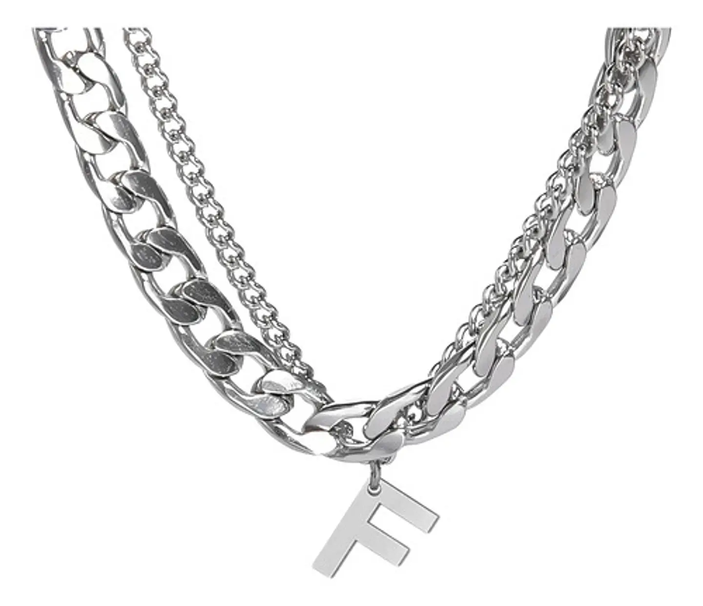 Collar Para Hombre Mujer Con Dije Letras Iniciales De Acero 22