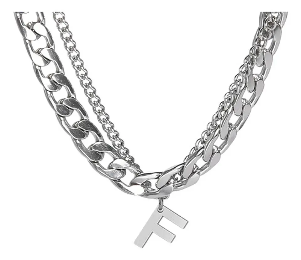Collar Para Hombre Mujer Con Dije Letras Iniciales De Acero 22
