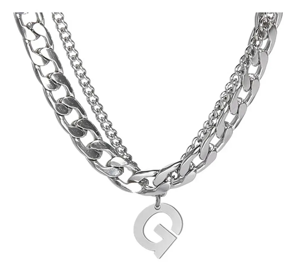Collar Para Hombre Mujer Con Dije Letras Iniciales De Acero 26