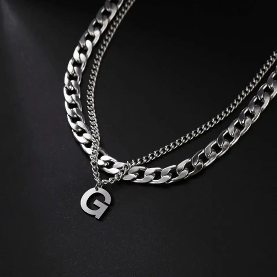 Collar Para Hombre Mujer Con Dije Letras Iniciales De Acero 27