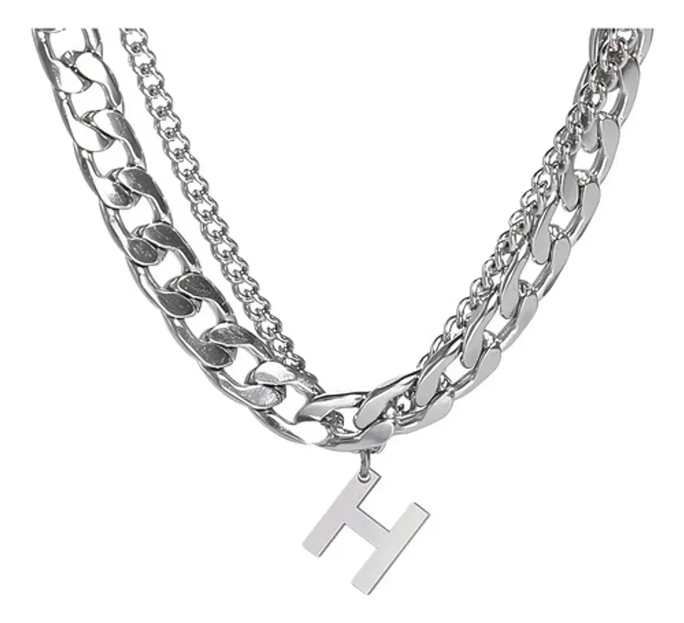 Collar Para Hombre Mujer Con Dije Letras Iniciales De Acero 30