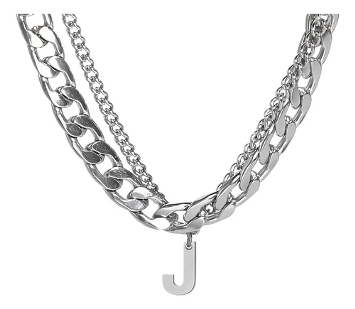 Collar Para Hombre Mujer Con Dije Letras Iniciales De Acero 34
