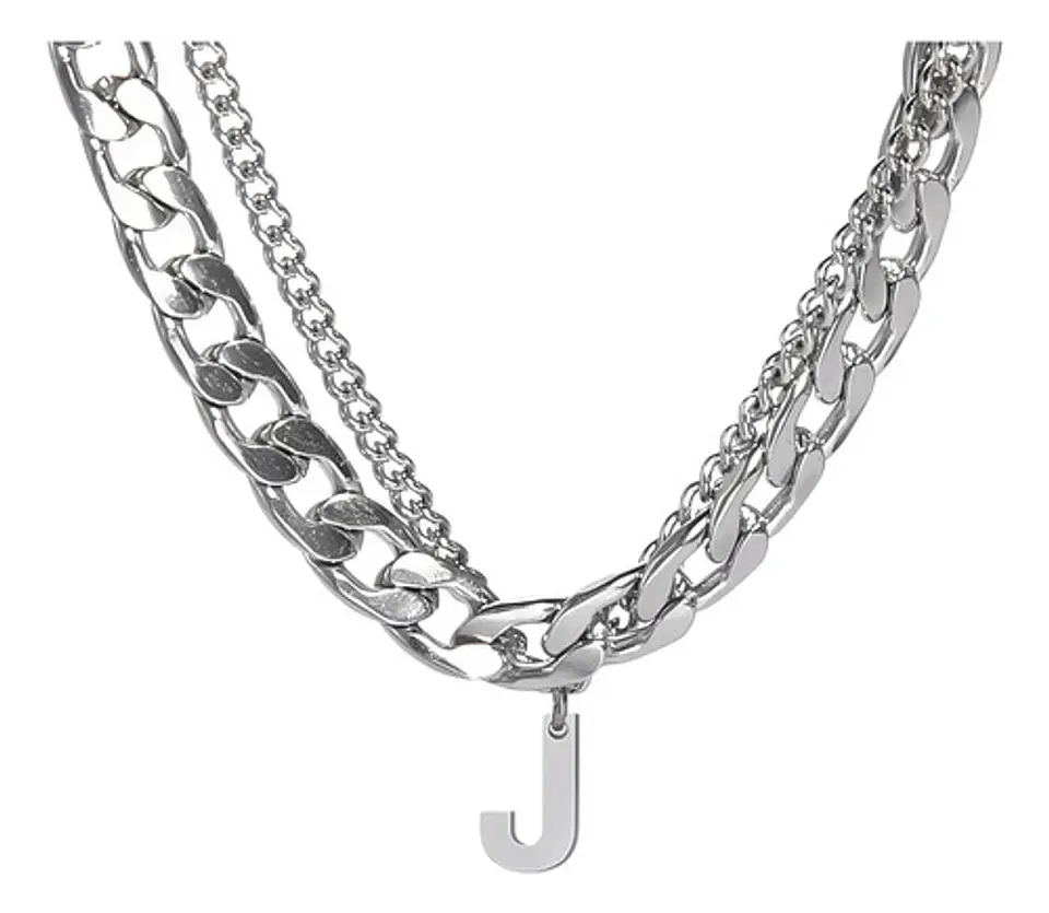Collar Para Hombre Mujer Con Dije Letras Iniciales De Acero 34