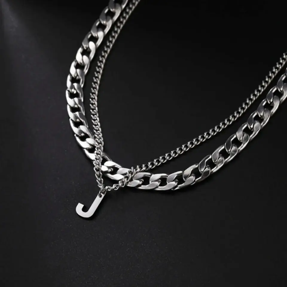 Collar Para Hombre Mujer Con Dije Letras Iniciales De Acero 35