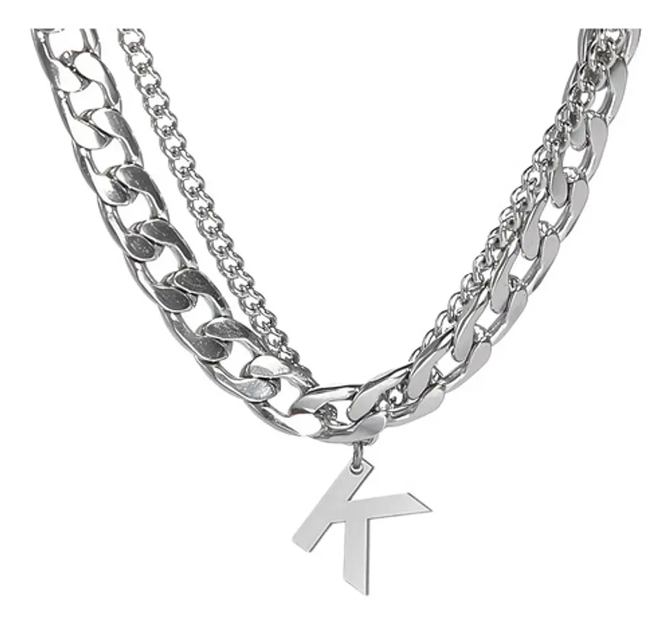 Collar Para Hombre Mujer Con Dije Letras Iniciales De Acero 38